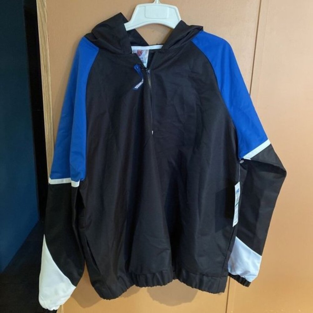 Vintage NWT K-Swiss Blue White Black Windbreaker Pullover Jacket Men's Size XL